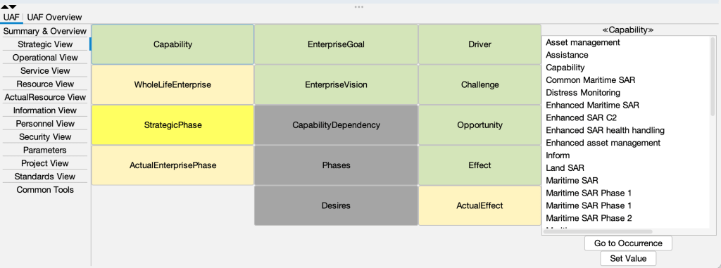 Sample look of listing up all the Capabilities within the project