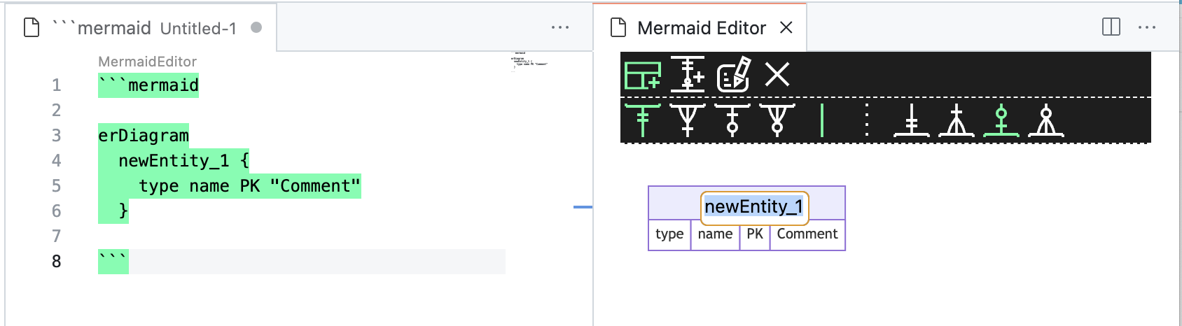 Entity in ER Diagram on Mermaid Graphical Editor