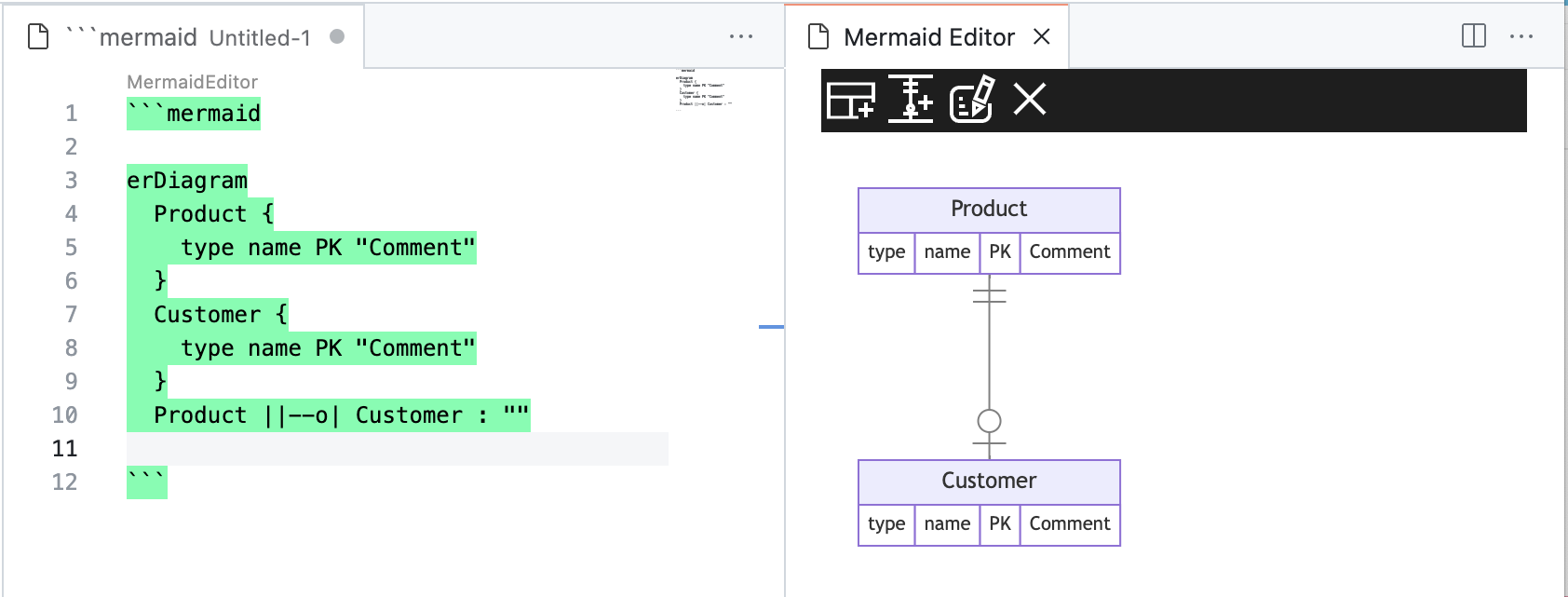 New Entity Created on Mermaid Graphical Editor