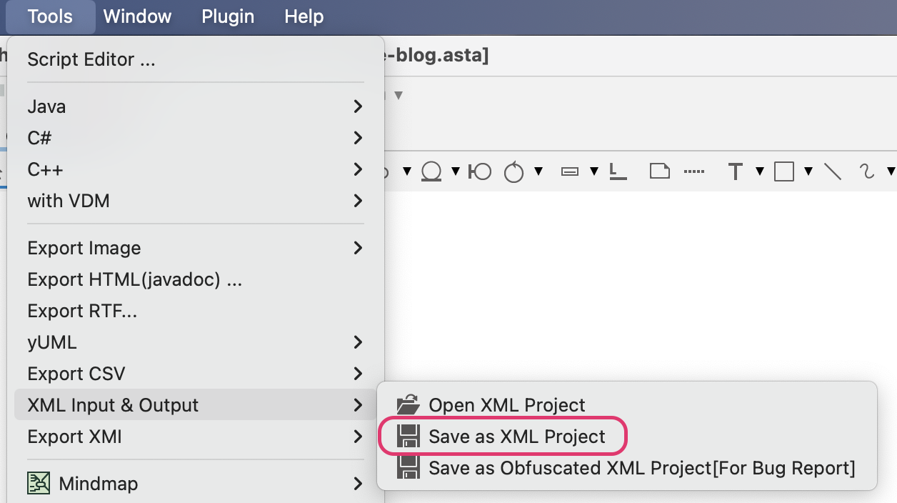 Exporting Astah models to XML Format Files