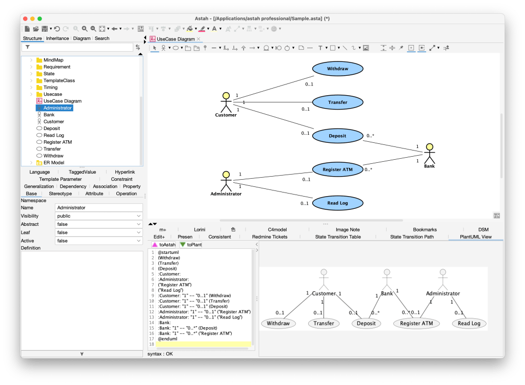 UseCase Diagram on Astah with PlantUML Plugin installed
